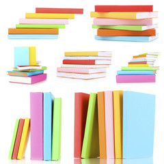 Different compositions with colorful books isolated