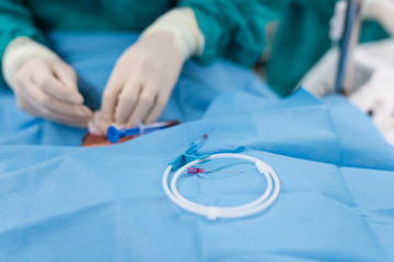 doctor apply guide wire to internal carotid vein - obrazy, fototapety, plakaty