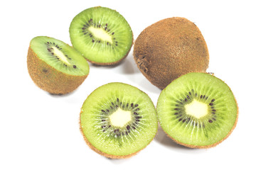 Kiwi fruit and slices isolated on white
