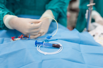 doctor insert double lumen catheter - obrazy, fototapety, plakaty