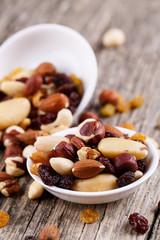 Mixed nuts on a white plate.