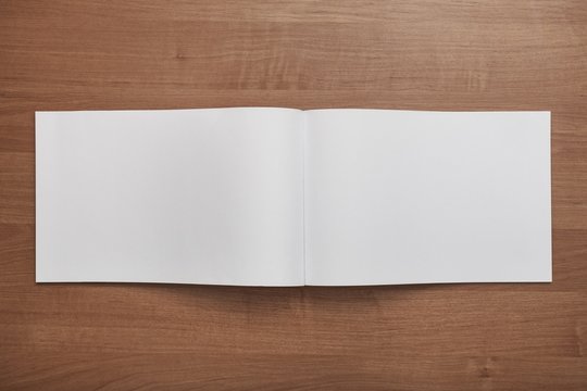 Book. Blank. Booklet isolated on wooden textural background