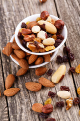 Mixed nuts on a white plate.
