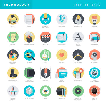 Set of flat design icons for graphic and web design