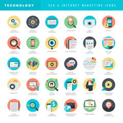 Set of flat design icons for SEO and internet marketing