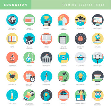 Set of flat design icons for eduction