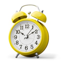Clock. Vintage background with retro alarm clock on table