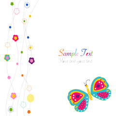 Colorful abstract flowers and butterfly greeting card