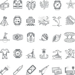 Sea leisure black line icons collection