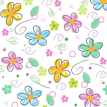 Colorful doodle spring flowers background