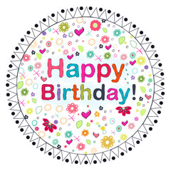 Happy Birthday circle greeting card with flowers