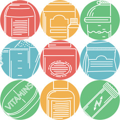 Sport supplements flat color vector icons
