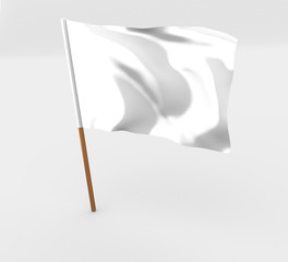 White isolated windy flag on a brown mast 3d illustration