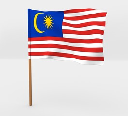 Malaysia isolated windy flag on a brown mast 3d illustration