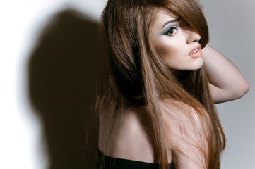 Naklejka premium Studio portrait of girl with long fair hair