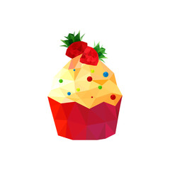Illustration of origami cupcake with strawberries