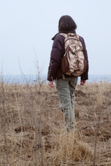 Back view of hiking woman