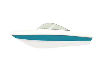 The image of a motor boat under the white background