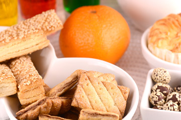 sweet cake on white plate and fruits