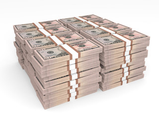 Stacks of money. Fifty dollars.