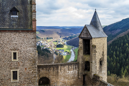 Bourscheid Castle in sunny spring day, Luxembourg