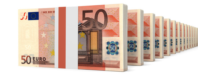 Stacks of money. Fifty euros.