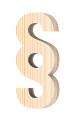 Paragraph sign from wooden alphabet set isolated over white.