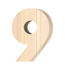 Number from wooden alphabet set isolated over white.