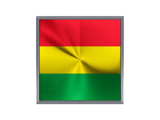 Square metal button with flag of bolivia