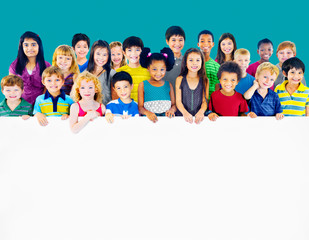Multi-Ethnic Group of Children Holding Billboard Concept