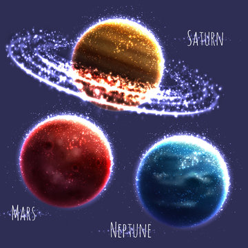 Vector set with three Solar System planets