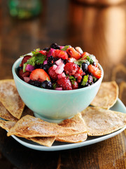 sweet and spicy berry salad with cinnamon sugar tortilla chips