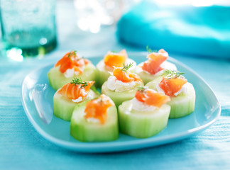 cucumber with dill cream cheese and smoked salmon appetizer