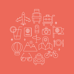 Travel line icon circle set
