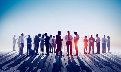 Back Lit Business People Discussion Skyline Concept