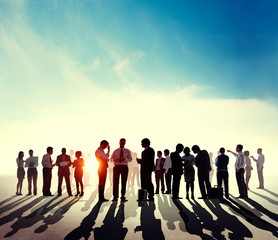 Back Lit Business People Discussion Skyline Concept