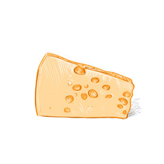 cheese yellow color sketch draw isolated over white background