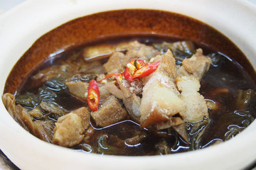 streaky pork with viggie soup