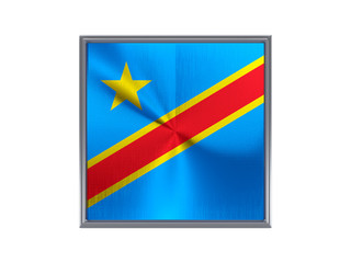 Square metal button with flag of democratic republic of the cong