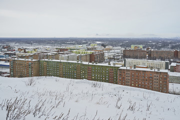 soviet living house blocks in Norlsk, Russia