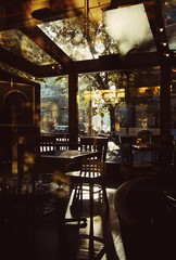 Photo of street cafe early morning. Rome, Italy.