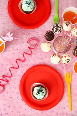 Prepared birthday table for children party