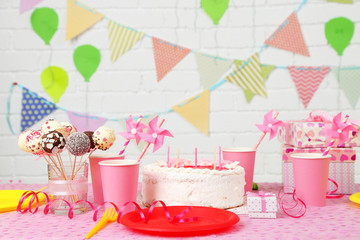 Prepared birthday table for children party