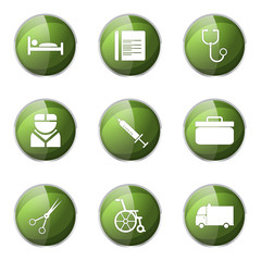 Hospital Health Green Vector Button Icon Design Set