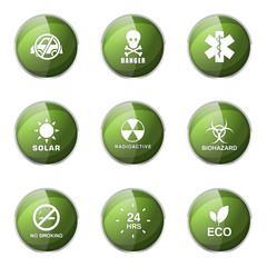 Warning Sign Green Vector Button Icon Design Set