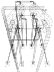 Wire-frame Oil and Gas industrial equipment. Tracing