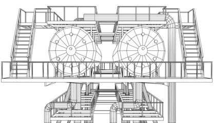 Wire-frame Oil and Gas industrial equipment. Tracing