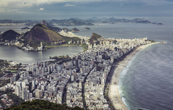 High angle city aerial view of Rio de Janeiro, Brazil