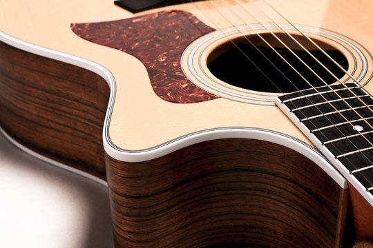 Guitar Close Up Against White Background