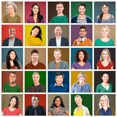 Multiethnic People Colorful Smiling Portrait Concept